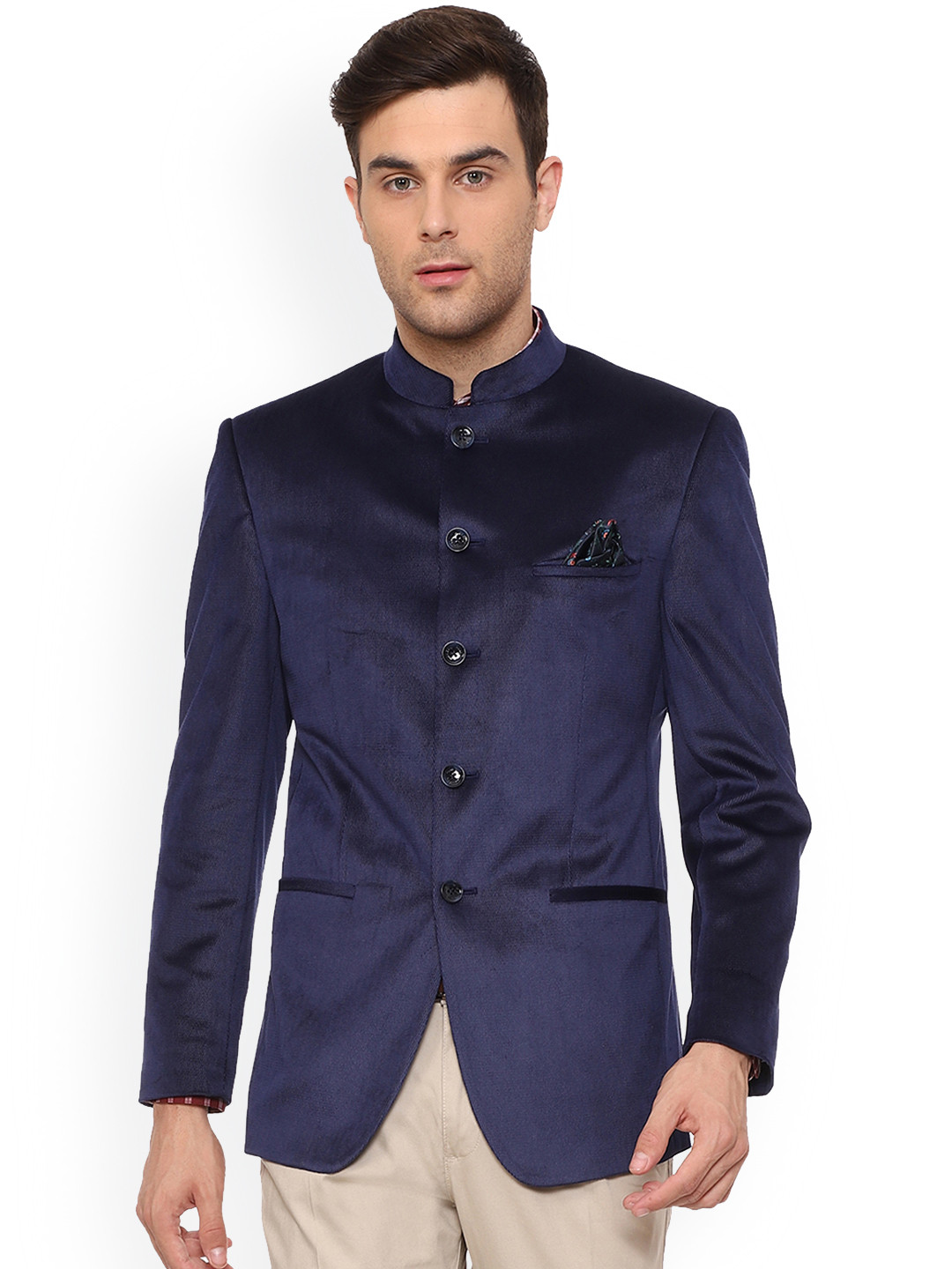 

Allen Solly Men Navy Blue Solid Regular-Fit Bandhgala Blazer