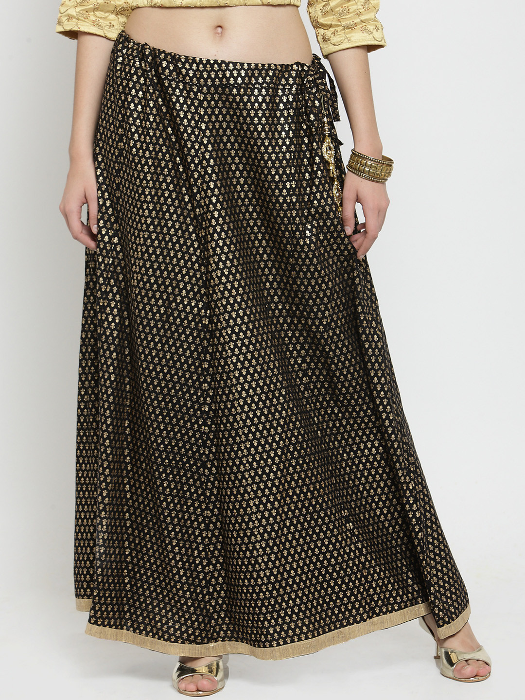 

Clora Creation Women Black Printed Flared Maxi Skirt