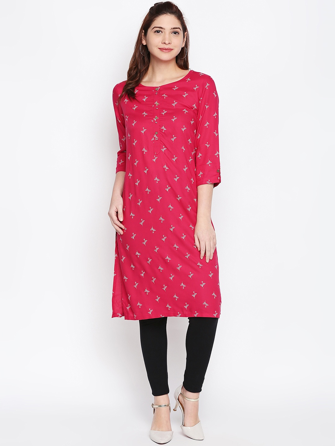 

RANGMANCH BY PANTALOONS Women Pink Printed Straight Kurta