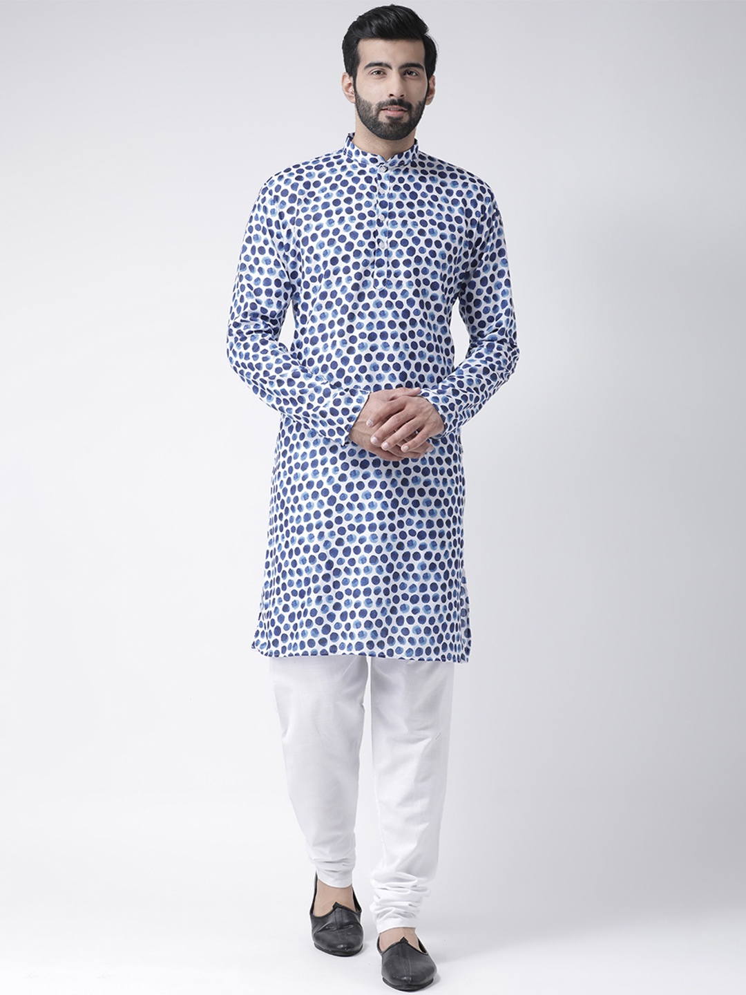 

Hangup Men Blue & White Printed Kurta with Pyjamas