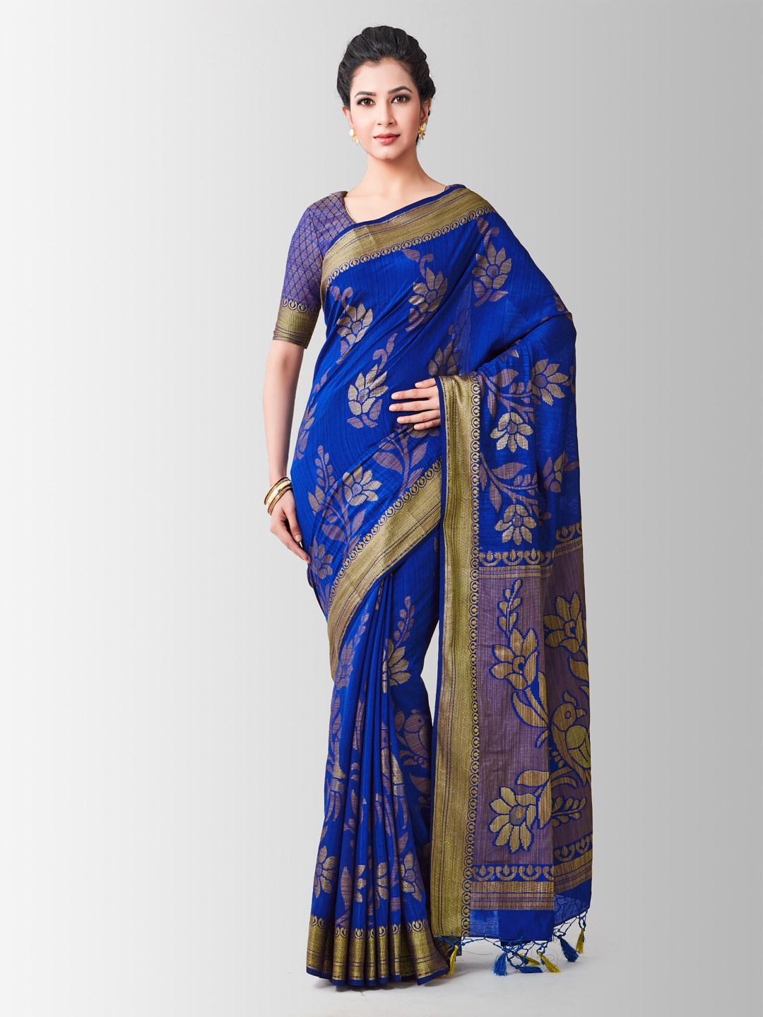 

MIMOSA Blue Art Silk Woven Design Kanjeevaram Saree