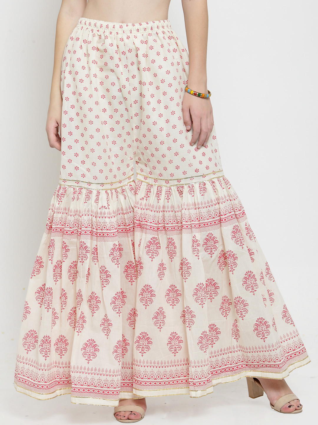 

Clora Creation Women Off-White & Magenta Printed Flared Palazzos