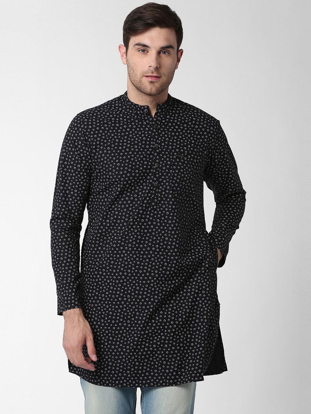 

Peter England Men Black Printed Straight Kurta