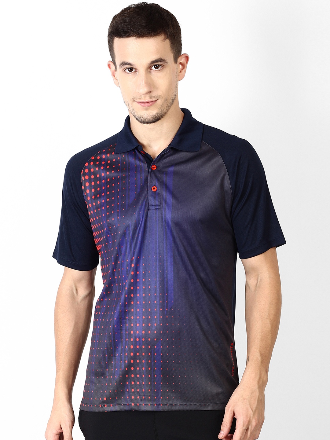 

OFF LIMITS Men Navy Blue Printed Polo Collar T-shirt