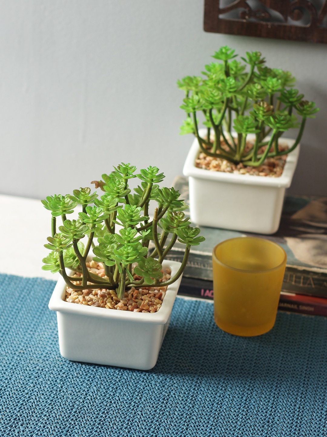 

Fourwalls Set of 2 Green Artificial Succulent Plants with Ceramic Pots