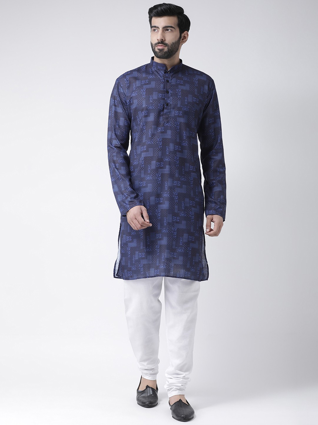 

Hangup Men Blue & White Printed Kurta with Pyjamas