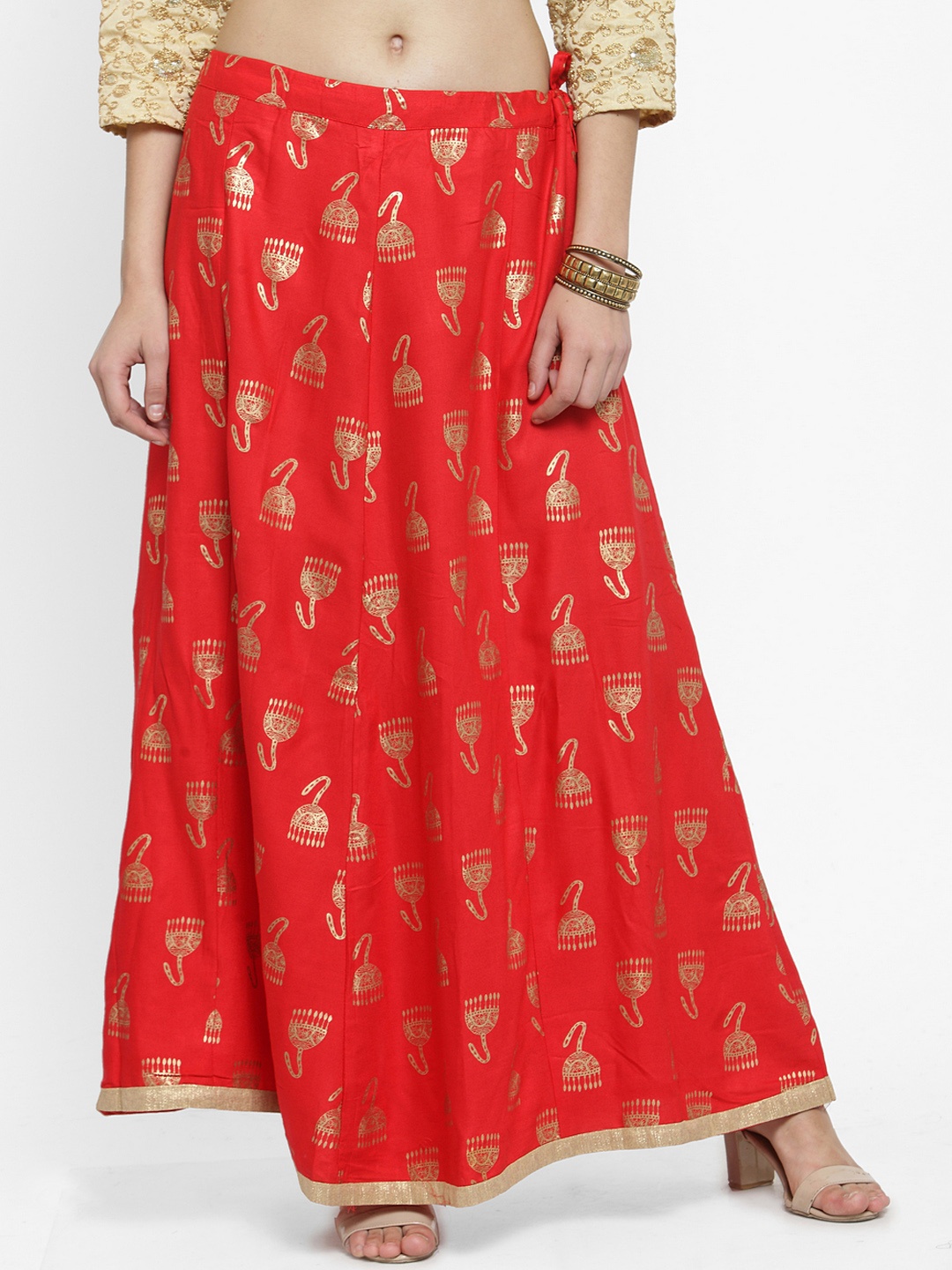 

Clora Creation Women Red Printed Flared Maxi Skirt
