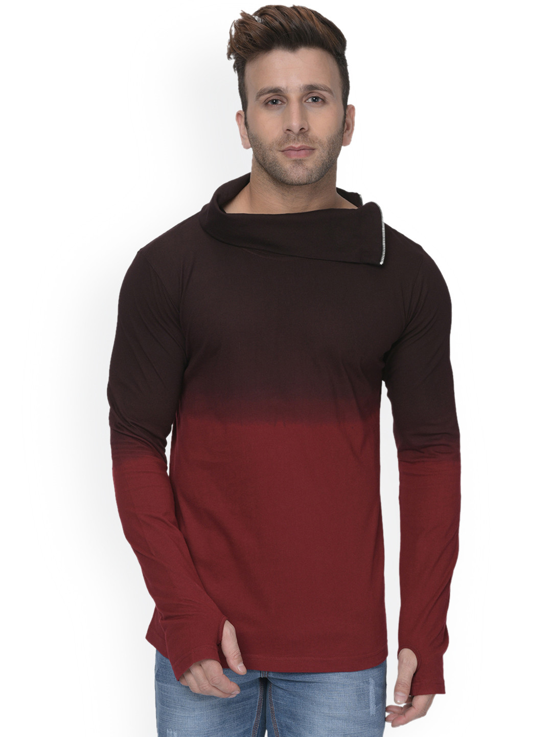 

GRITSTONES Men Maroon Dyed High Neck T-shirt