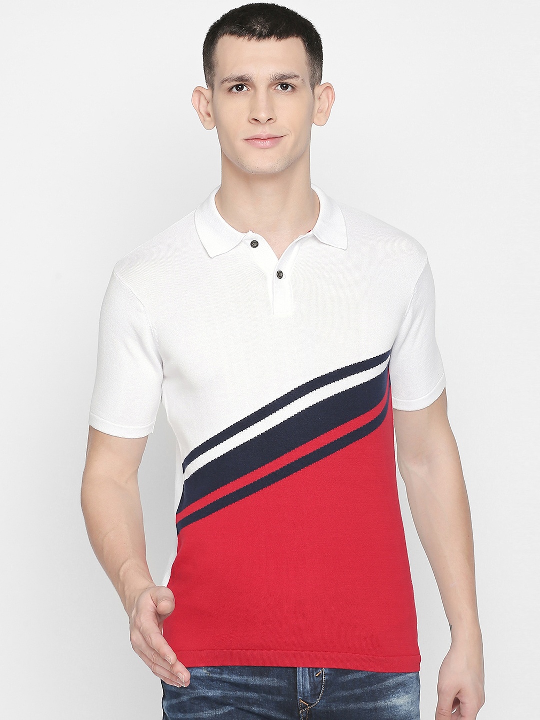 

BYFORD by Pantaloons Men White Colourblocked Polo Collar T-shirt