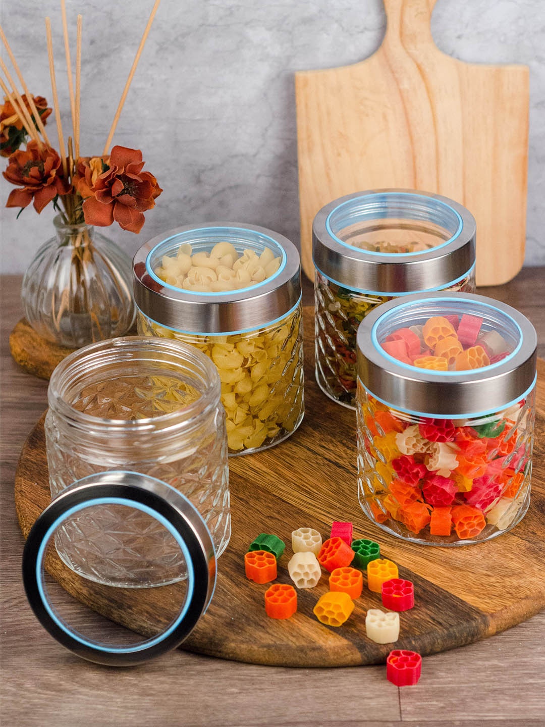 

GOODHOMES Set of 4 Food Storage Glass Jars, Transparent