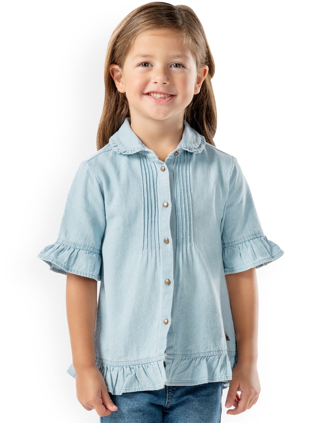 

Cherry Crumble Girls Blue Solid Shirt Style Pure Cotton Top
