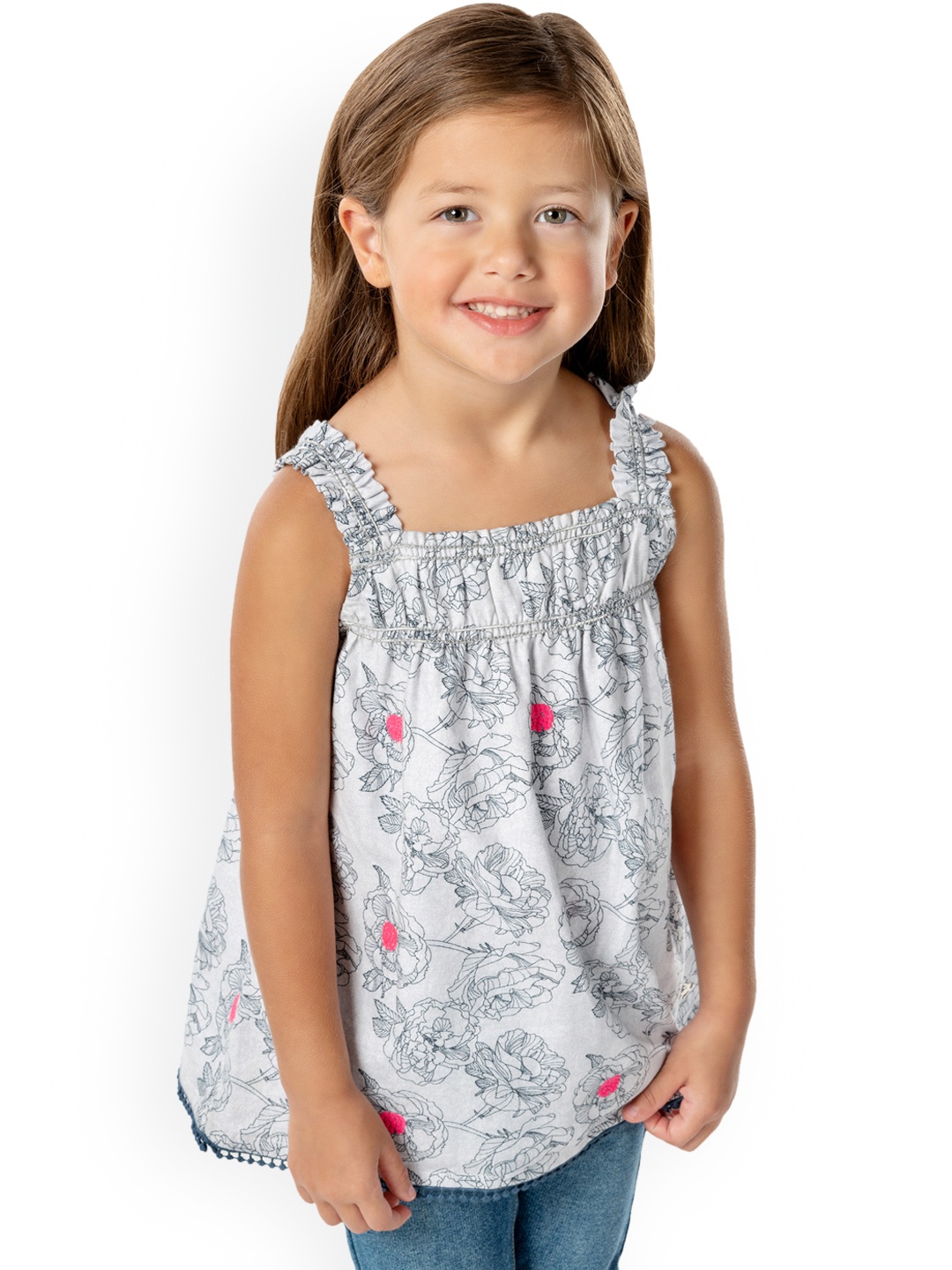 

Cherry Crumble Girls Off-White Printed A-Line Cotton Top