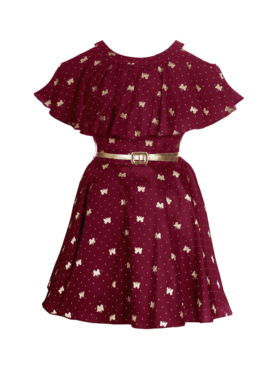 

naughty ninos Girls Maroon Printed Fit and Flare Dress