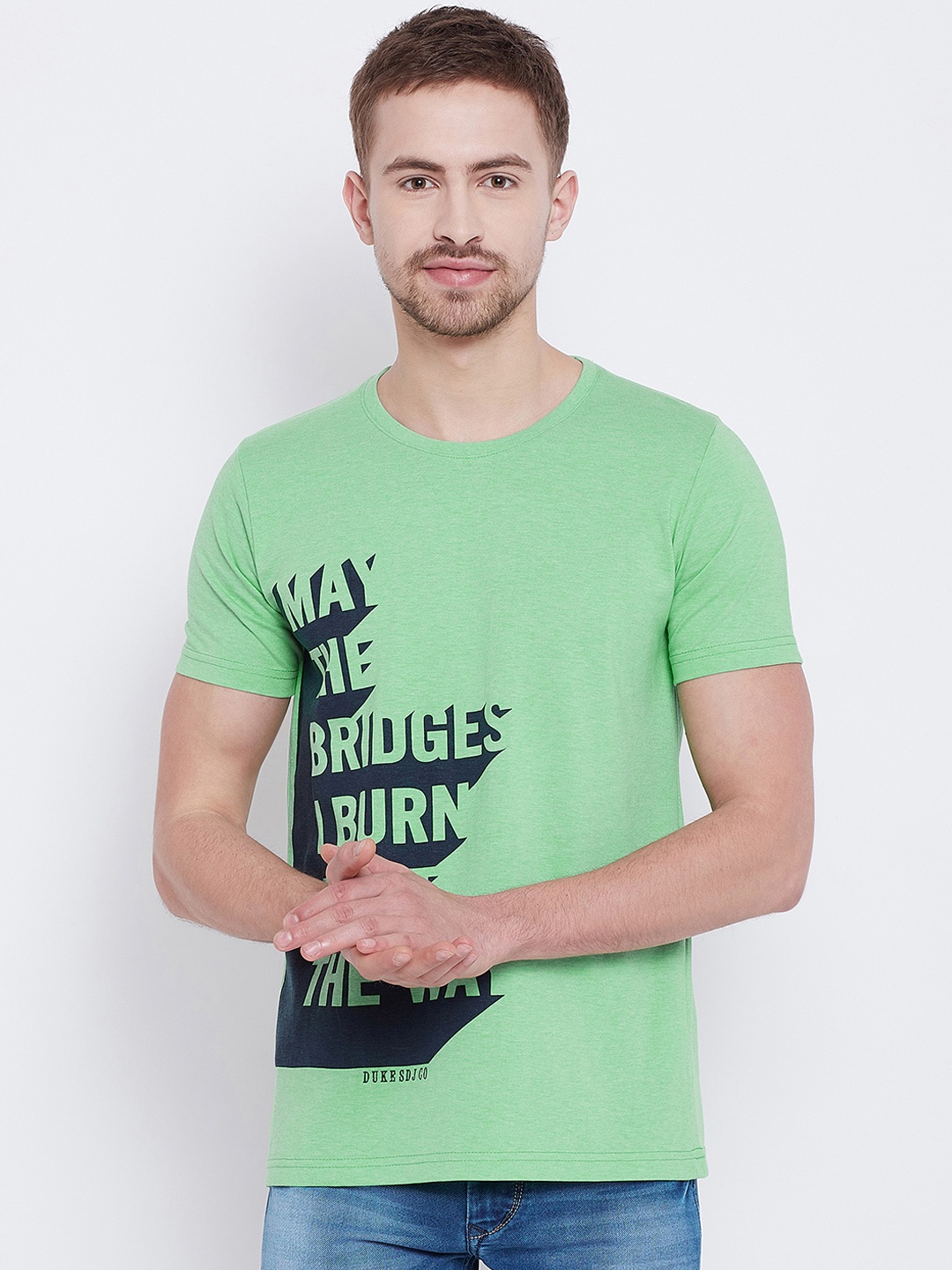 

Duke Men Green Printed Round Neck T-shirt