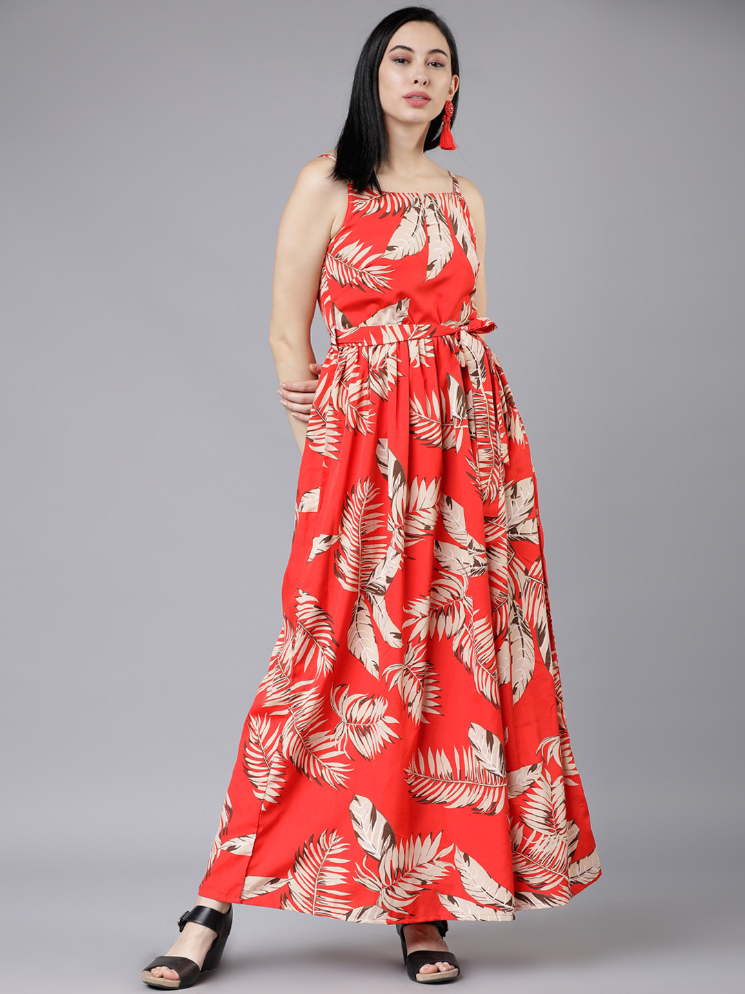 

Tokyo Talkies Women Red Printed Maxi Dress