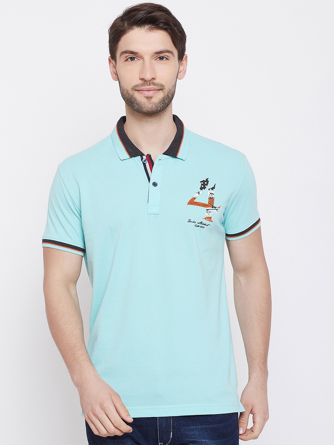 

Duke Men Blue Solid Polo Collar T-shirt