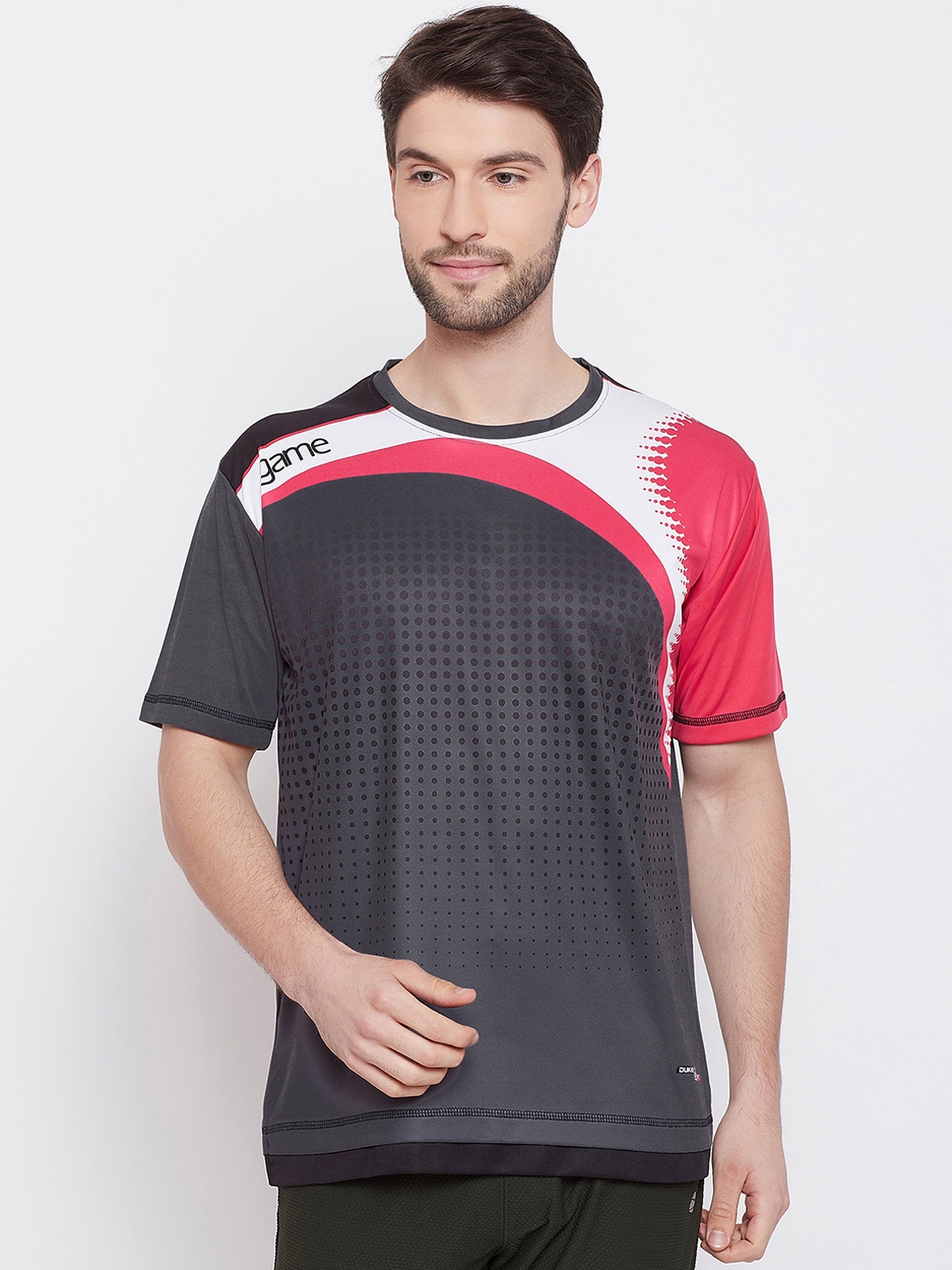 Duke Men Grey Colourblocked Round Neck T-shirt