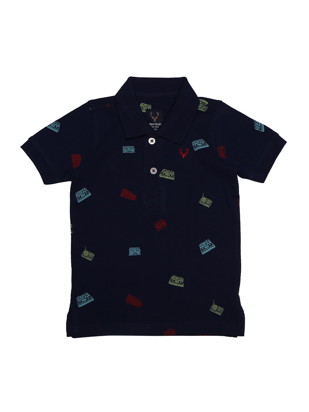 

Allen Solly Junior Boys Navy Blue Printed Polo Collar Pure Cotton T-shirt