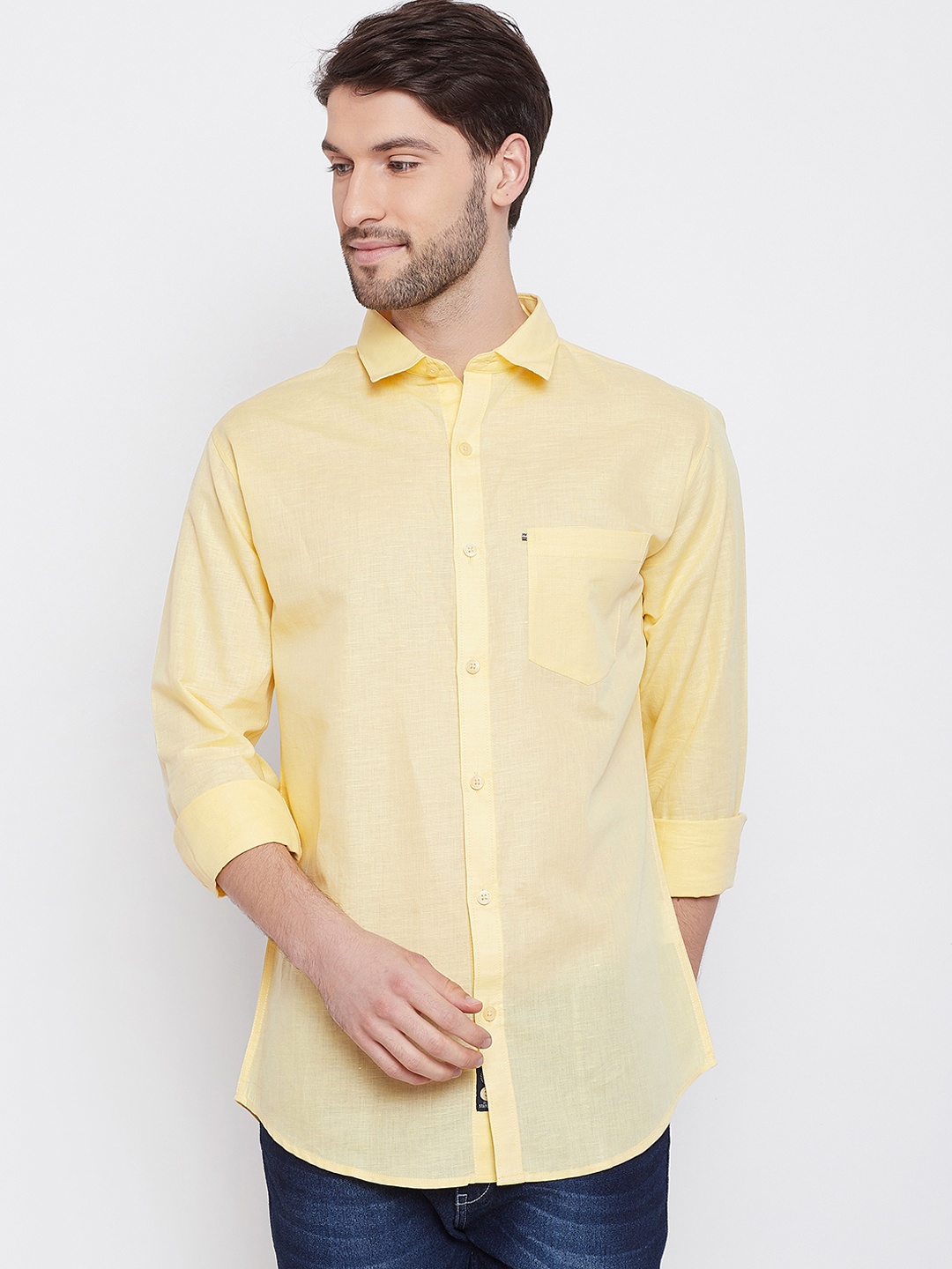 Duke Men Yellow Regular Fit Self Design Casual Shirt