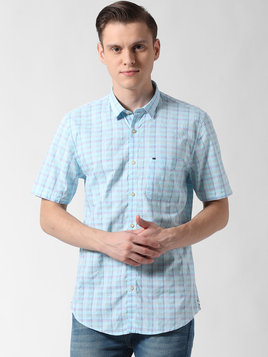

Peter England Casuals Men Blue Slim Fit Checked Casual Shirt