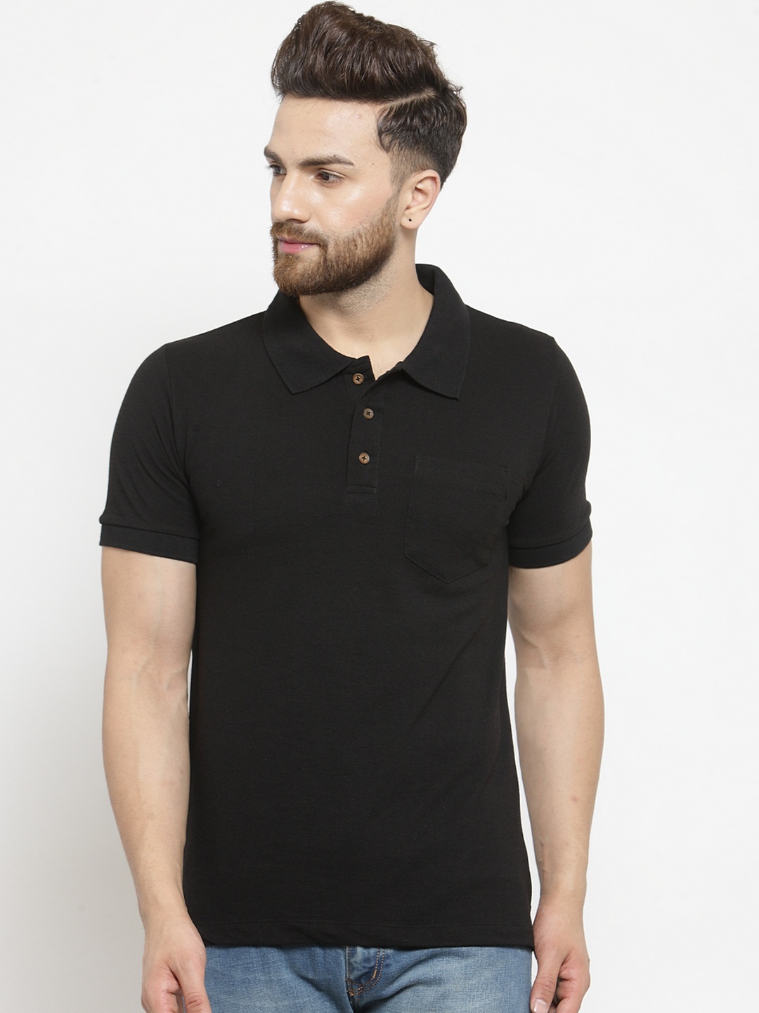 

Kalt Men Black Solid Polo Collar T-shirt