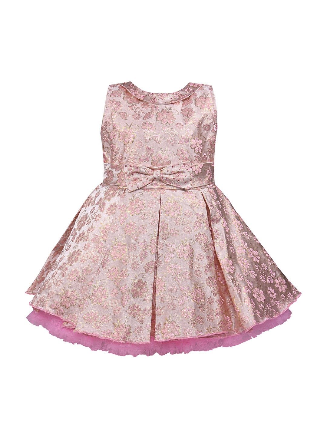 

Wish Karo Girls Pink Self Design Fit and Flare Dress