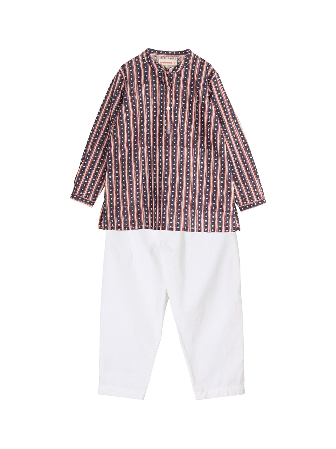 

My Little Lambs Boys Beige & Navy Blue Printed Kurta with Pyjamas
