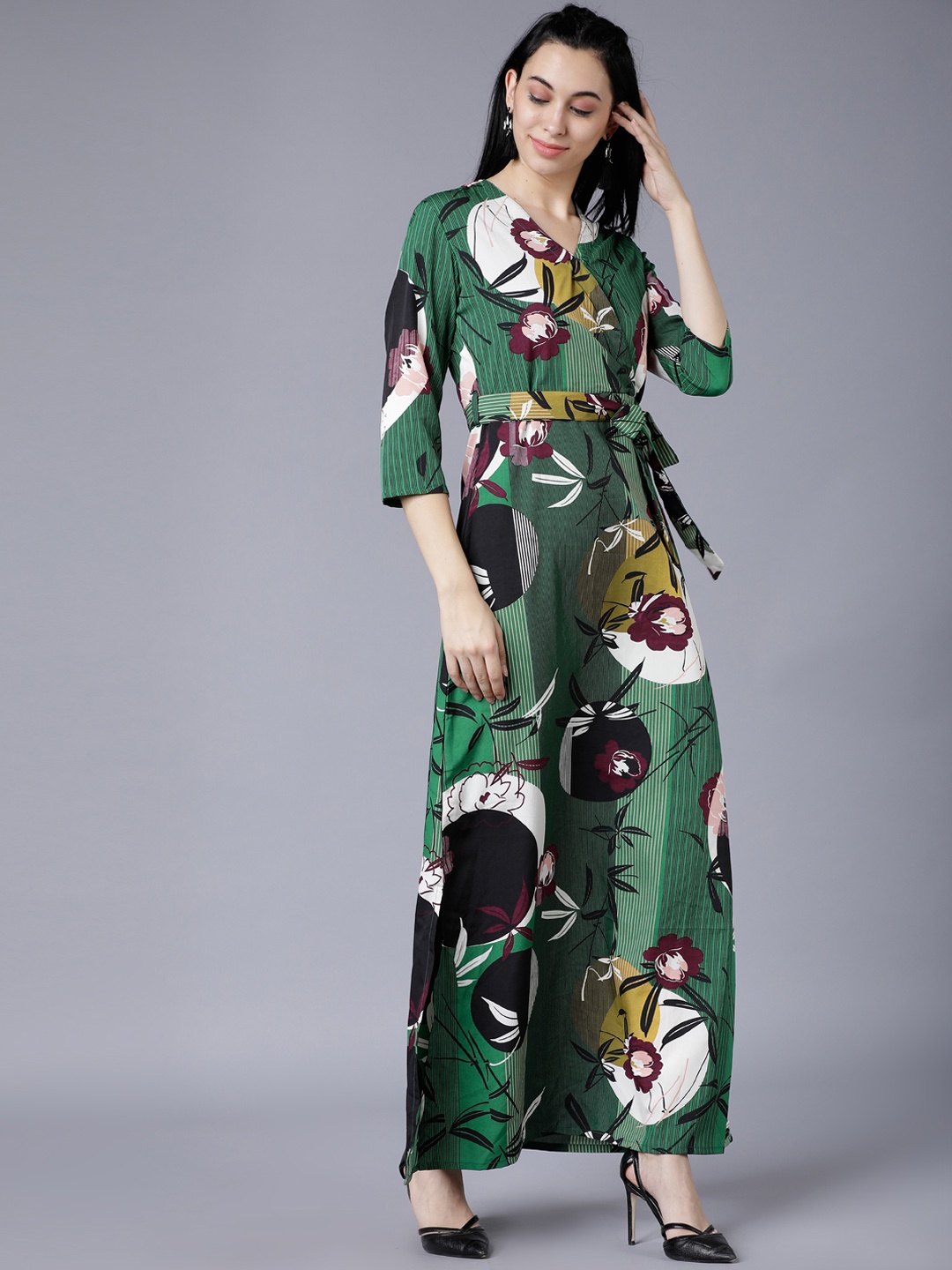 Tokyo Talkies Women Green Printed Maxi Dress