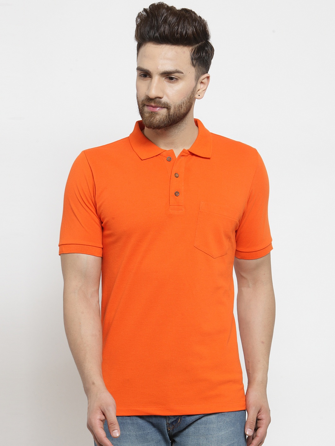 

Kalt Men Orange Solid Polo Collar T-shirt