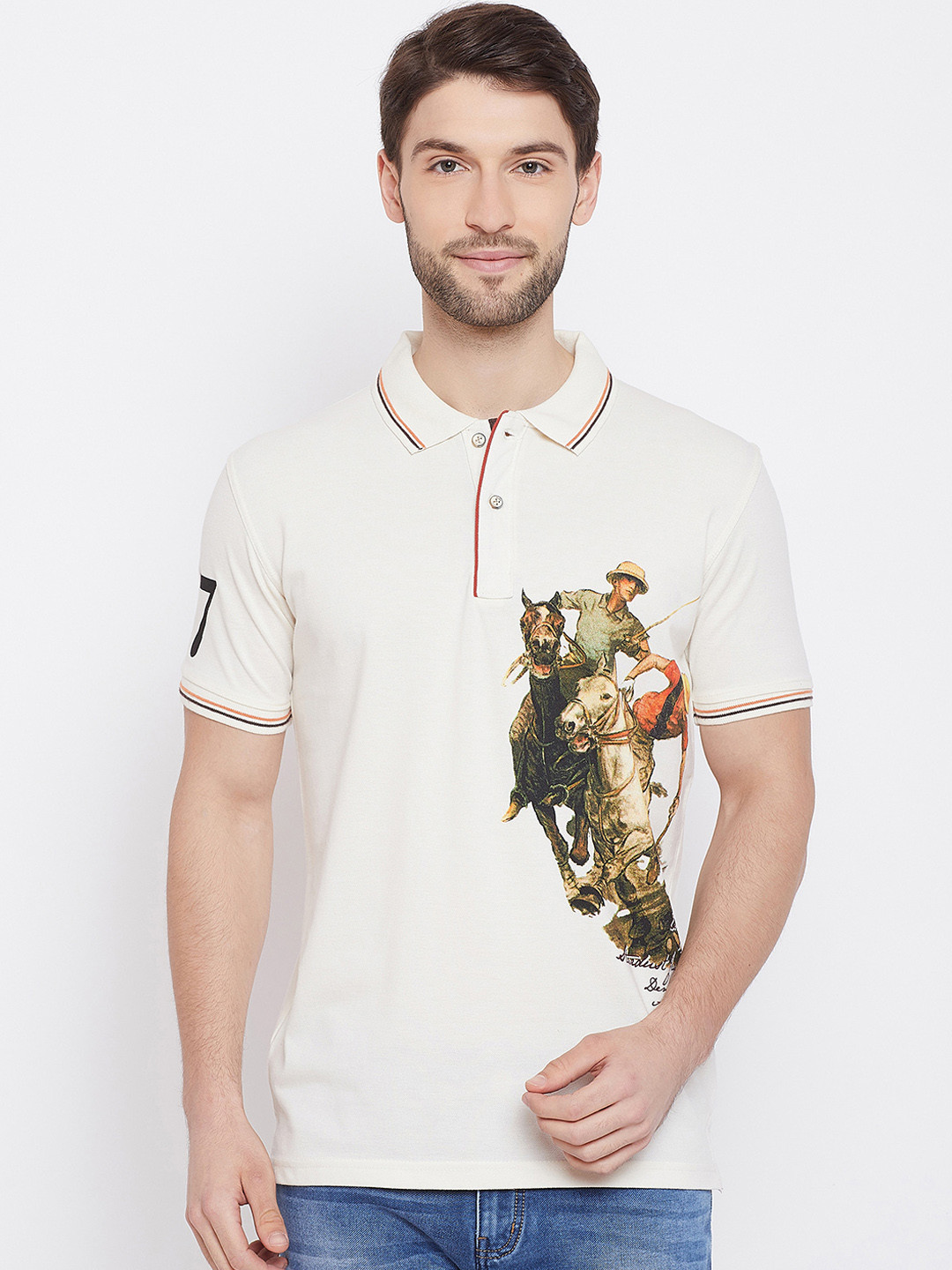 

Duke Men White Printed Polo Collar T-shirt