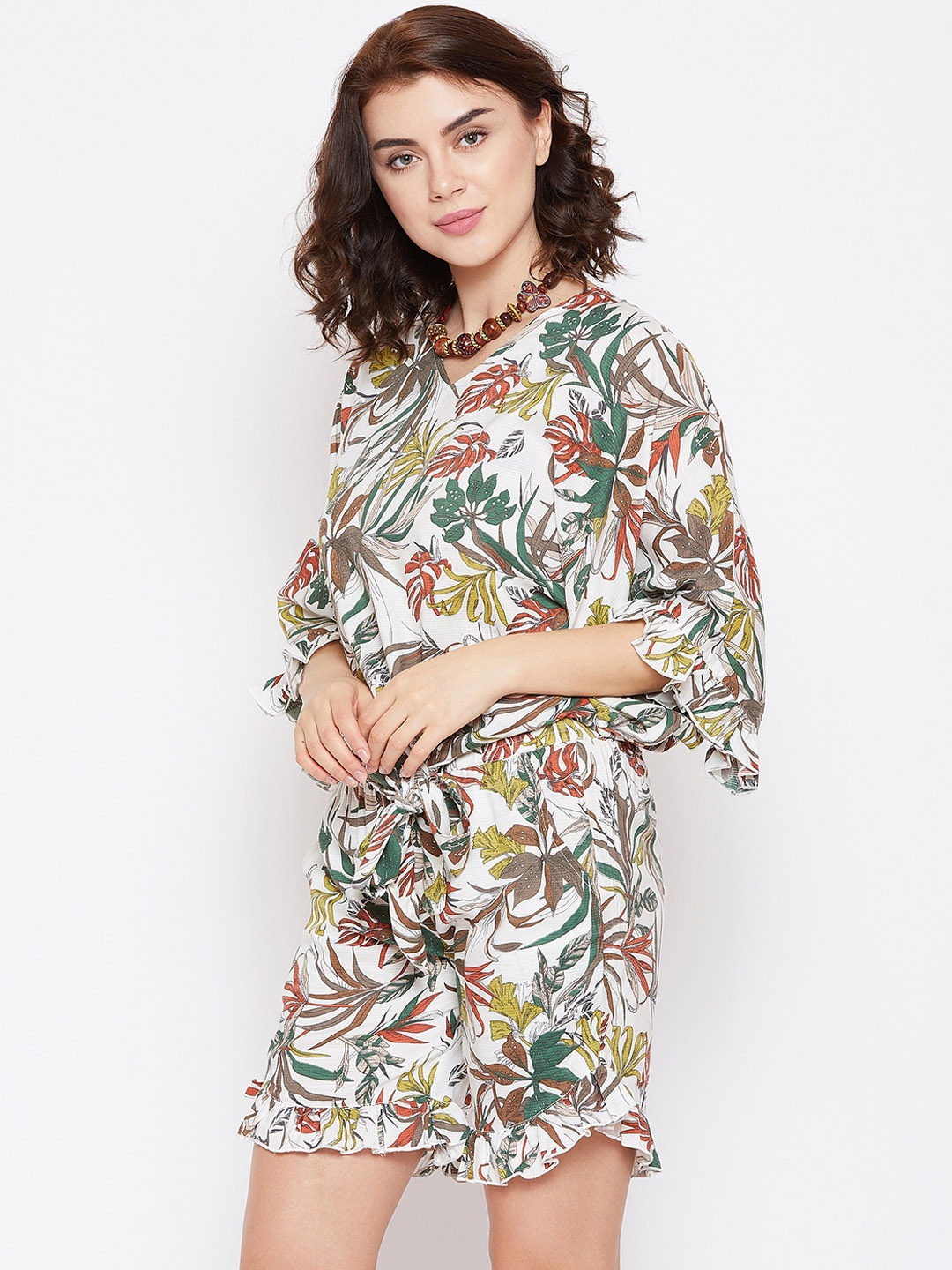 

The Kaftan Company Women White & Green Printed Cover-Up Set RW_CO_MOANA09