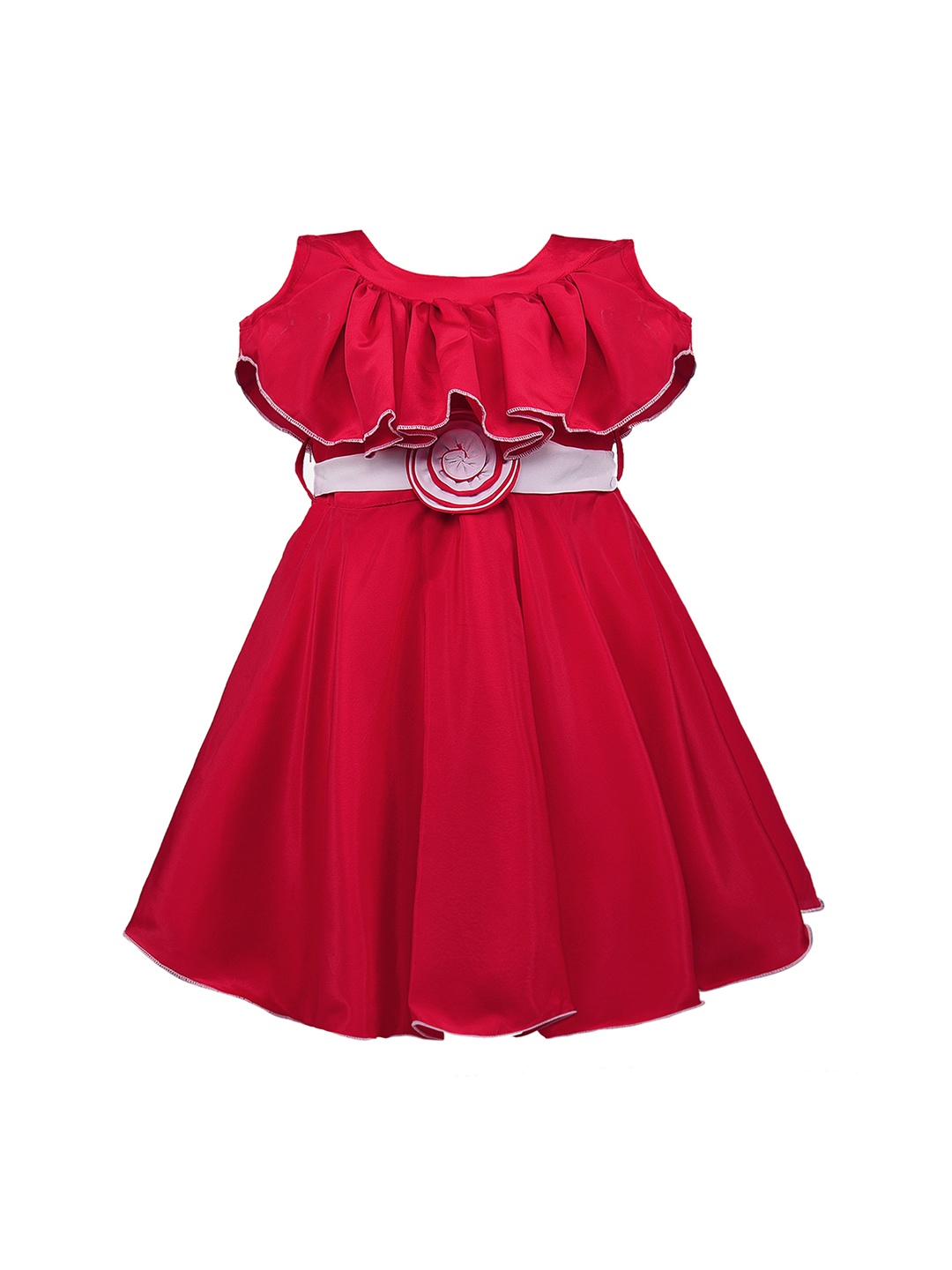 Wish Karo Girls Red Solid Fit and Flare Dress