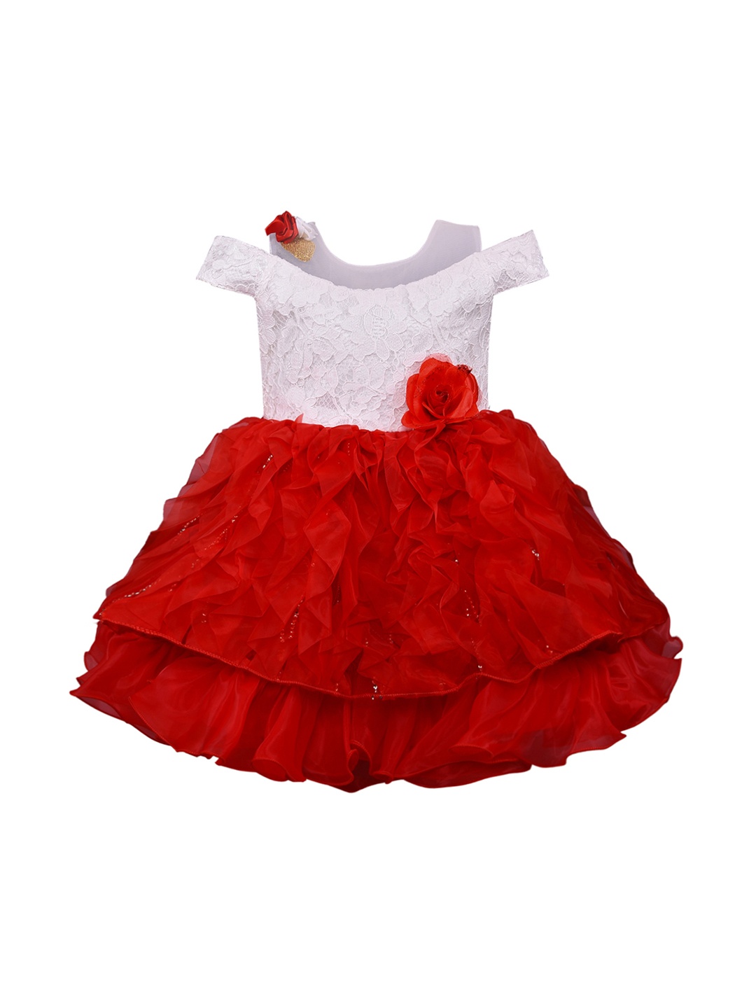 

Wish Karo Girls Red Self Design Fit and Flare Dress