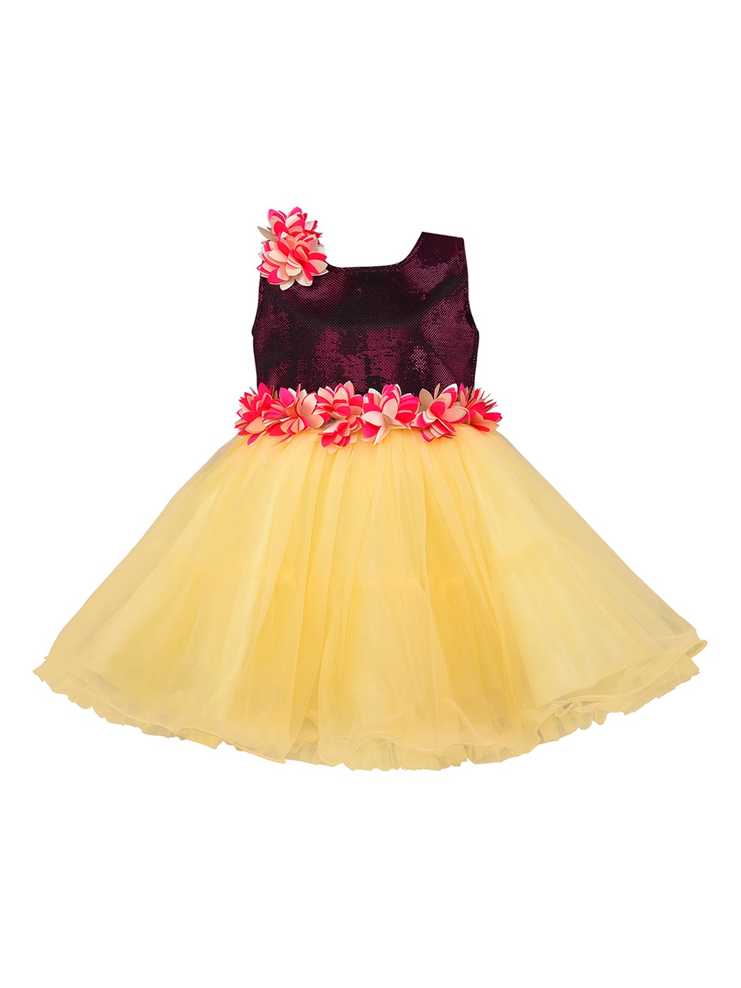 

Wish Karo Girls Yellow Colourblocked Fit and Flare Dress