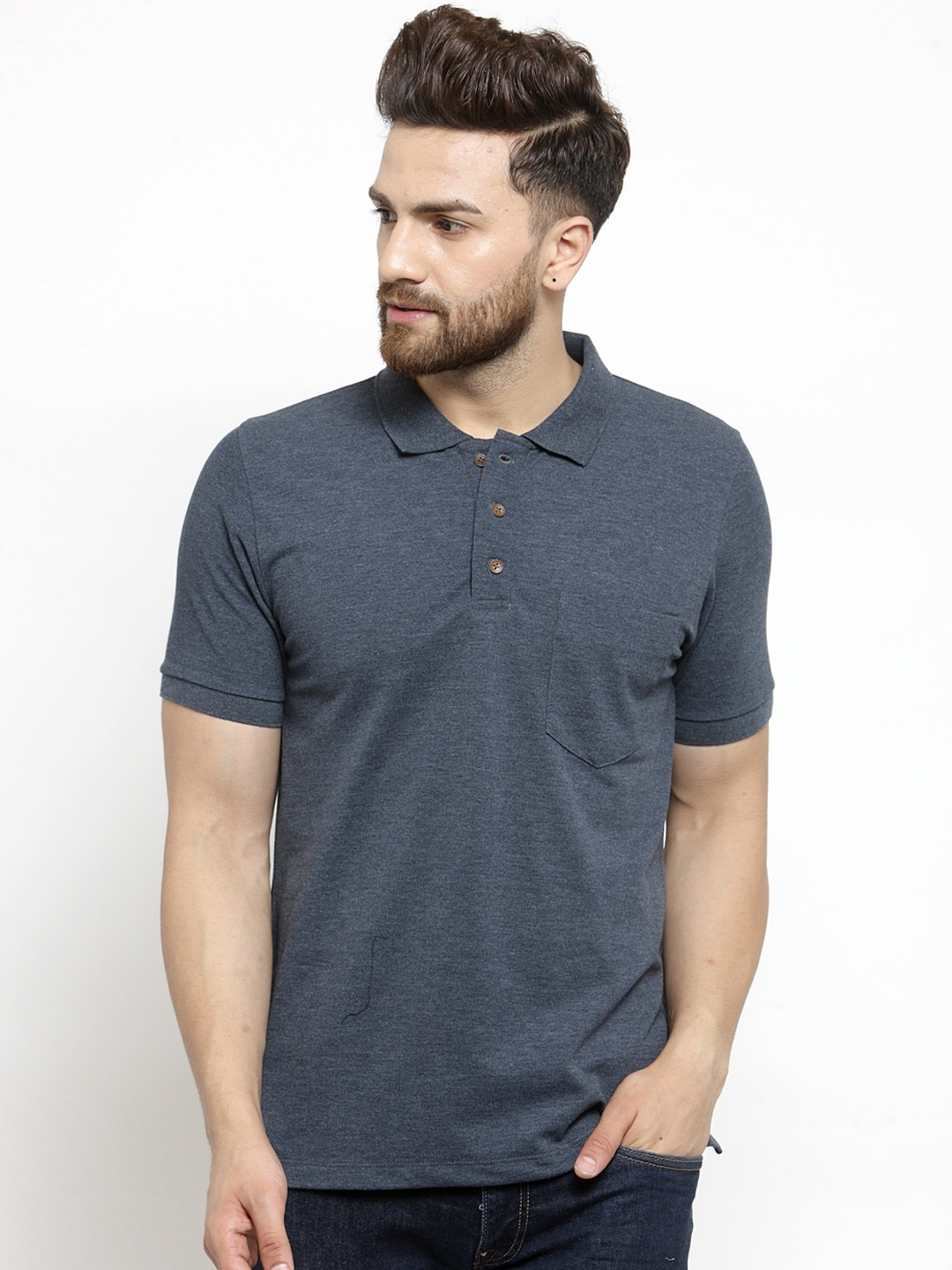 

Kalt Men Blue Solid Polo Collar T-shirt