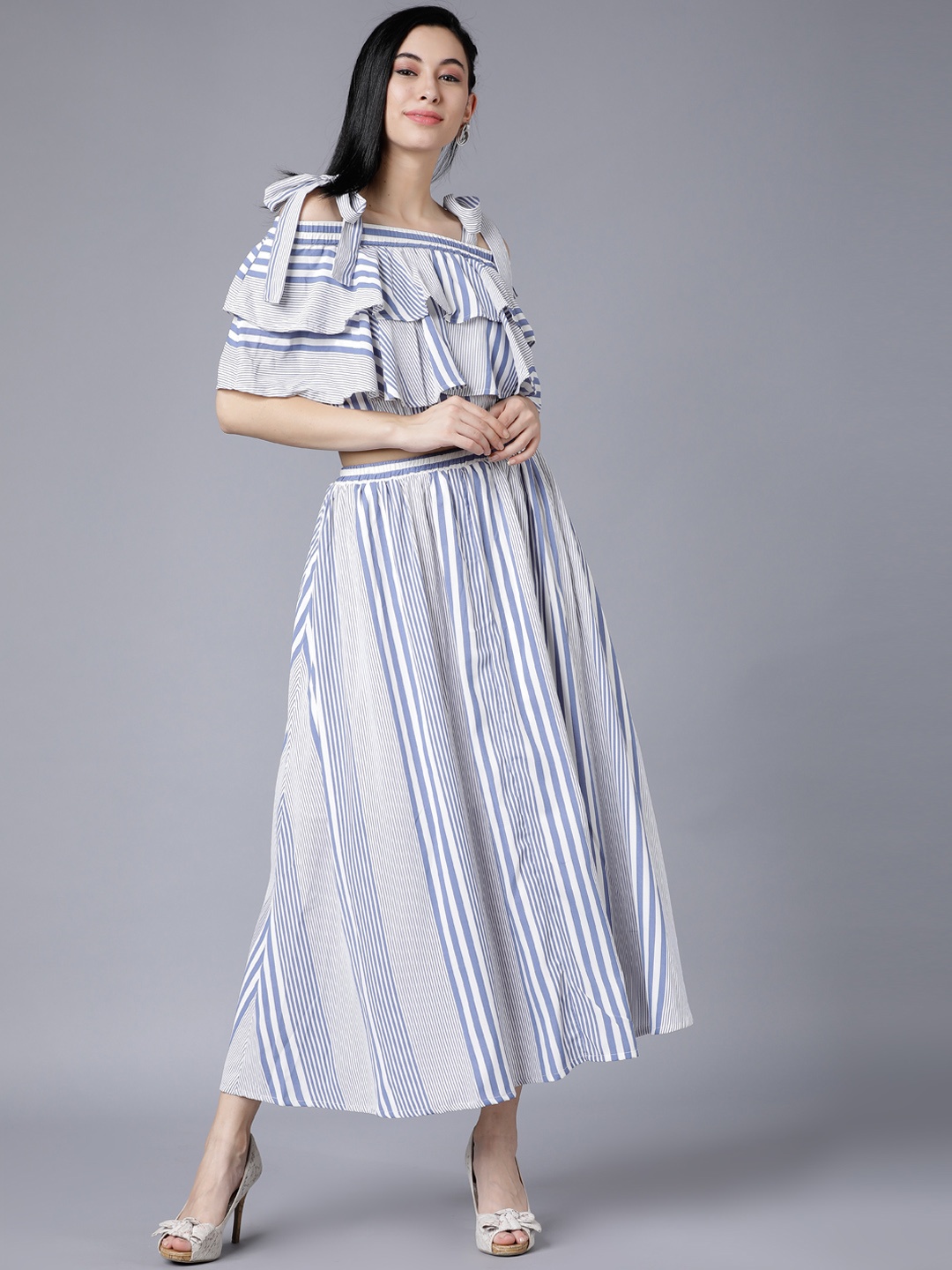 

Tokyo Talkies Blue & White Striped Matching Two-Piece Dress