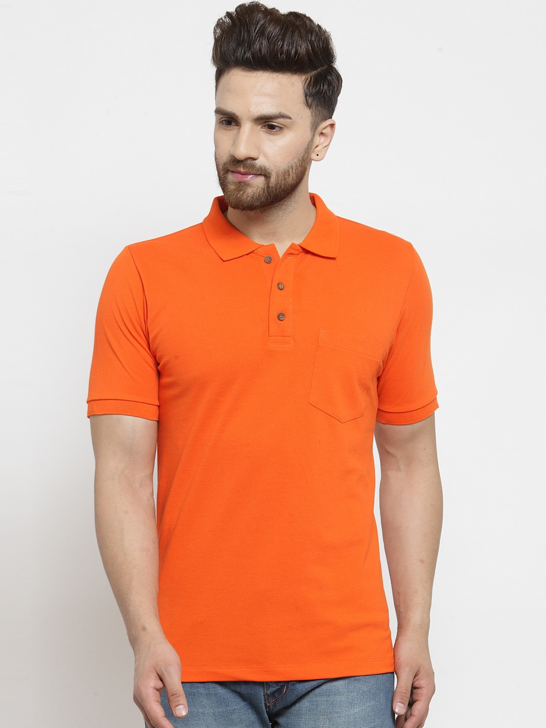 

Kalt Men Orange Solid Polo Collar T-shirt