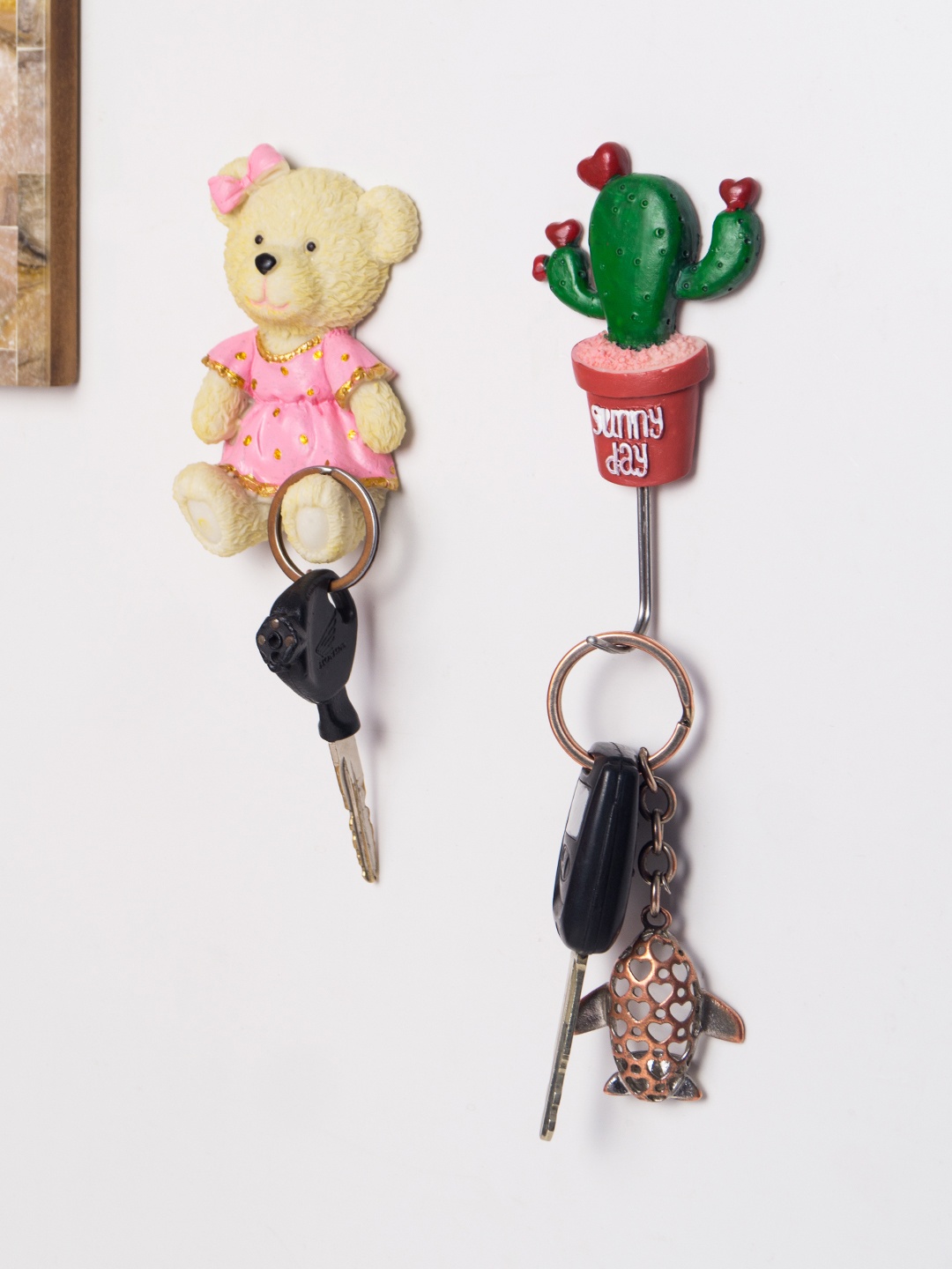 

Golden Peacock Set of 2 Multicoloured Resin Teddy & Cactus Showpieces, Multi