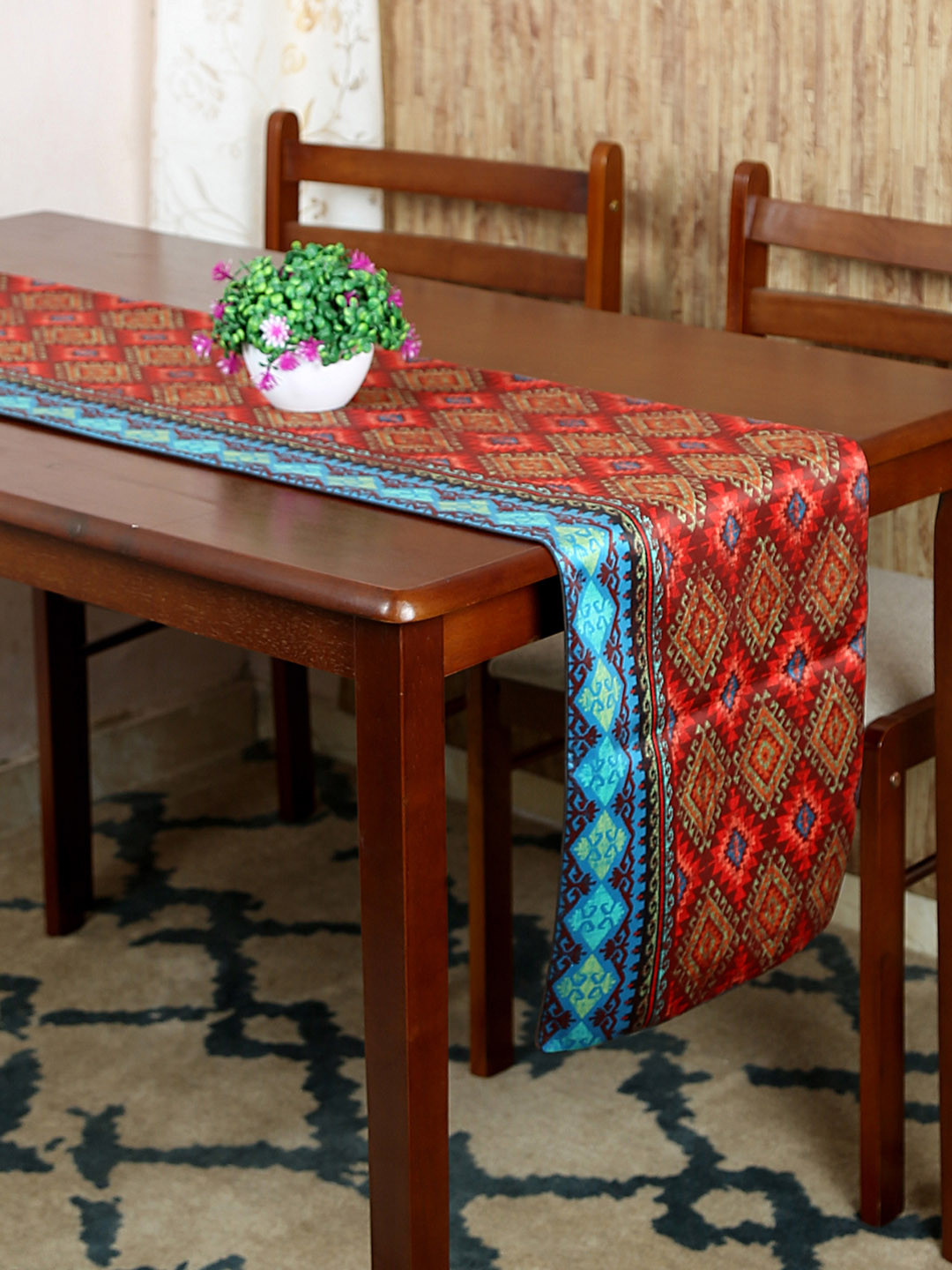 

Reinvention Factory Maroon & Blue Printed Table Runner