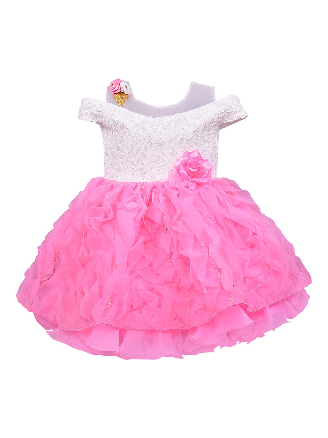 

Wish Karo Girls Pink Self Design Fit and Flare Dress