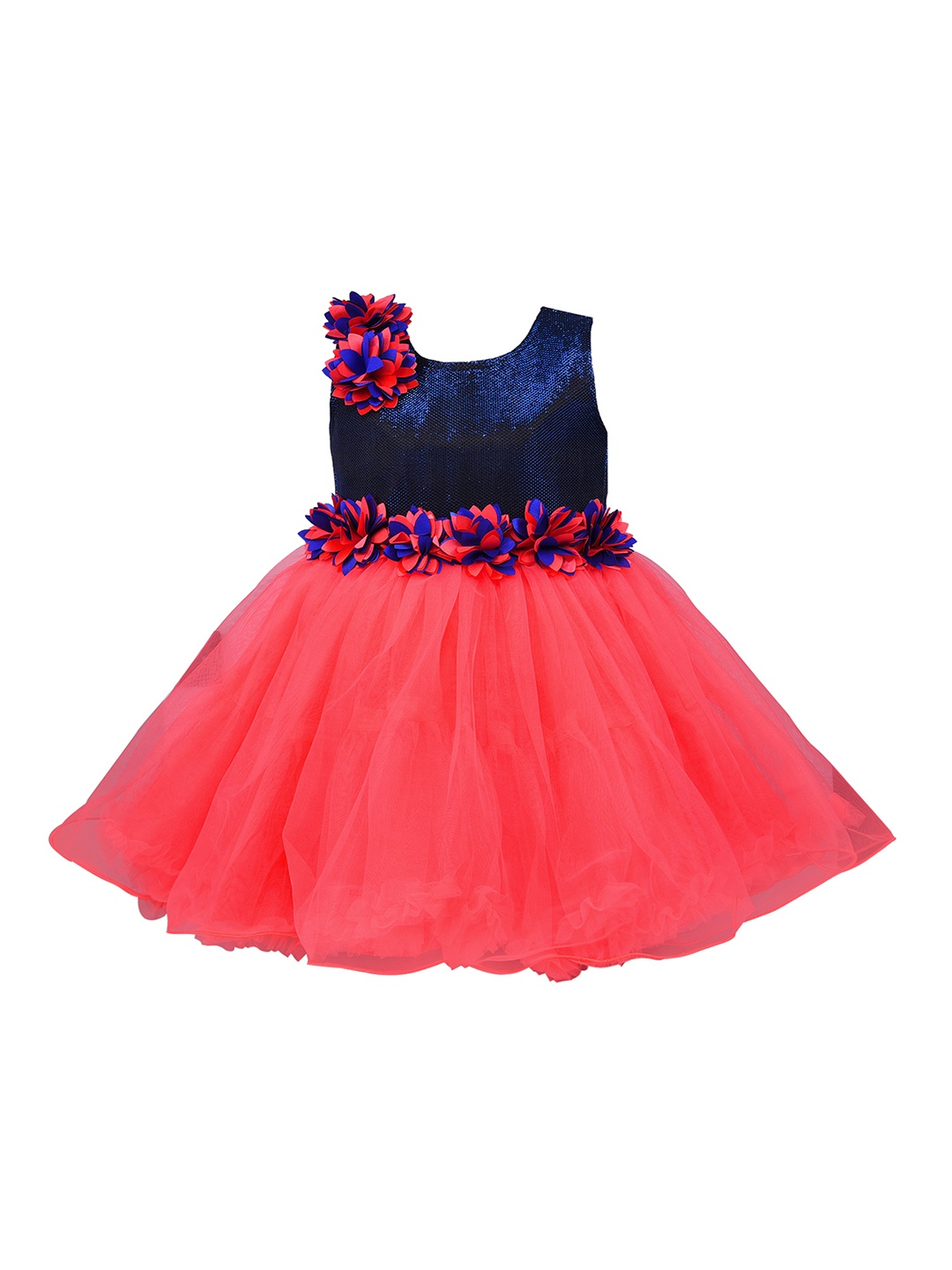

Wish Karo Girls Coral Colourblocked Fit and Flare Dress