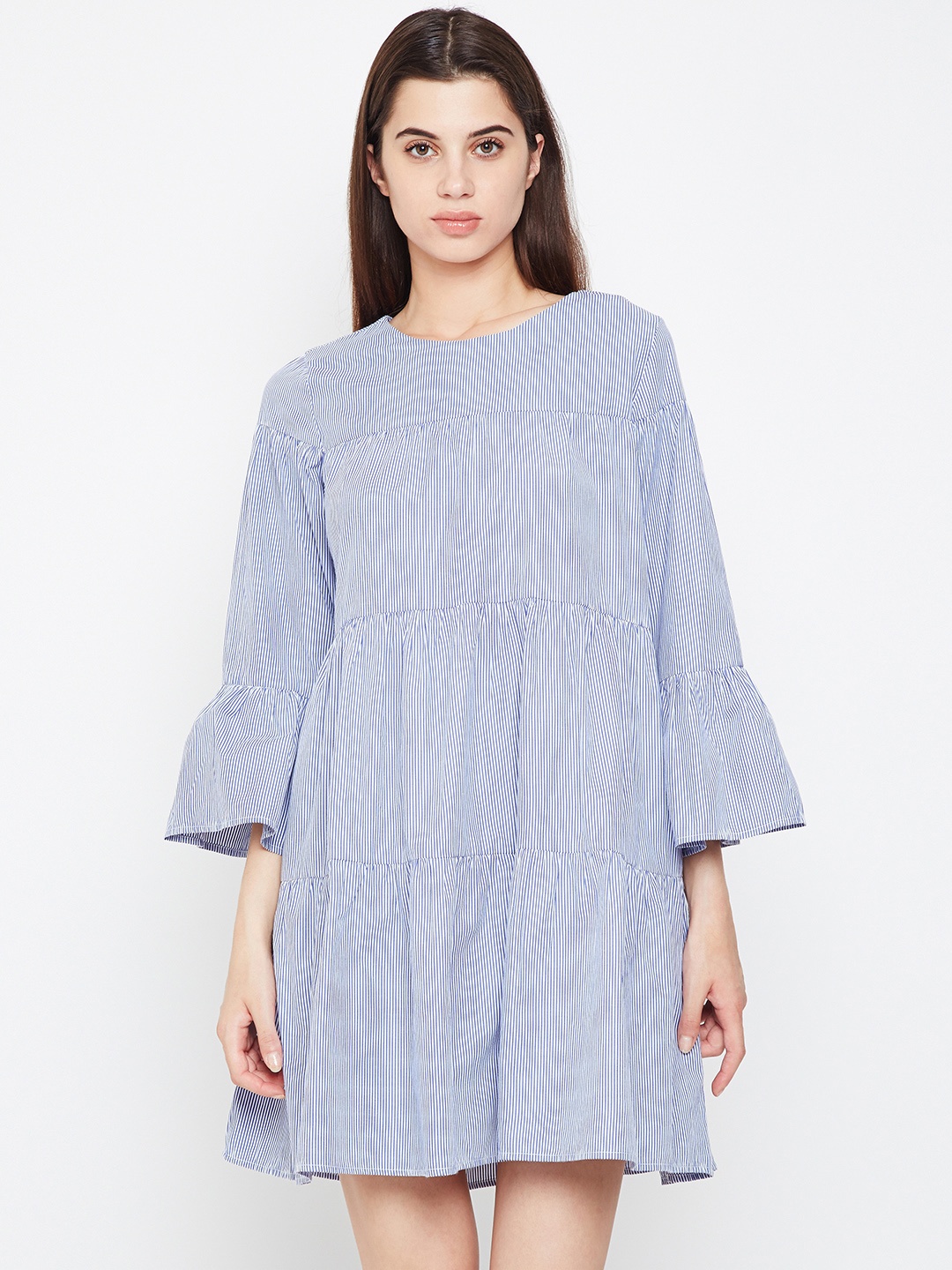 Oxolloxo Women Blue Striped A-Line Dress