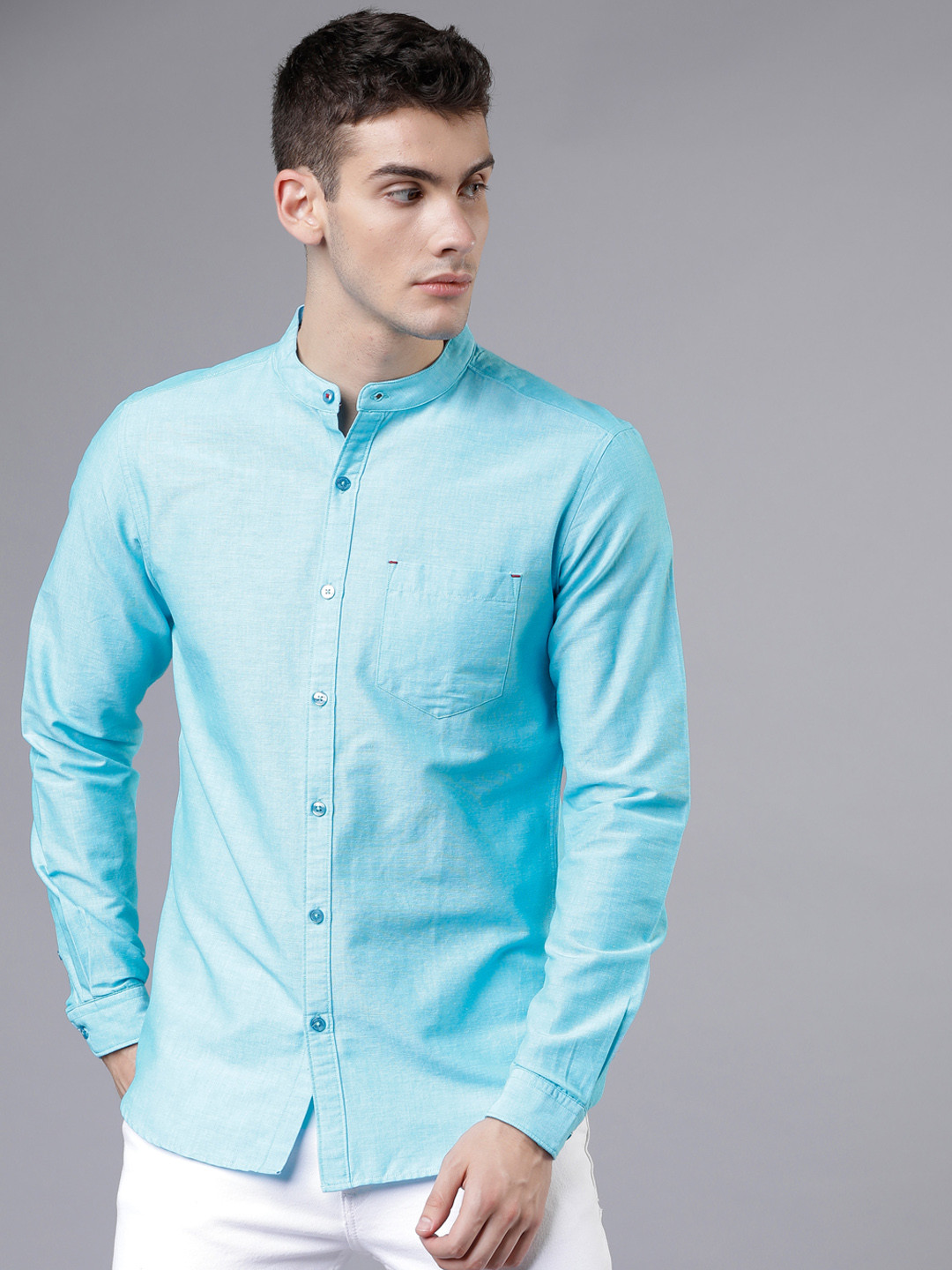 

Black coffee Men Blue Slim Fit Solid Casual Shirt