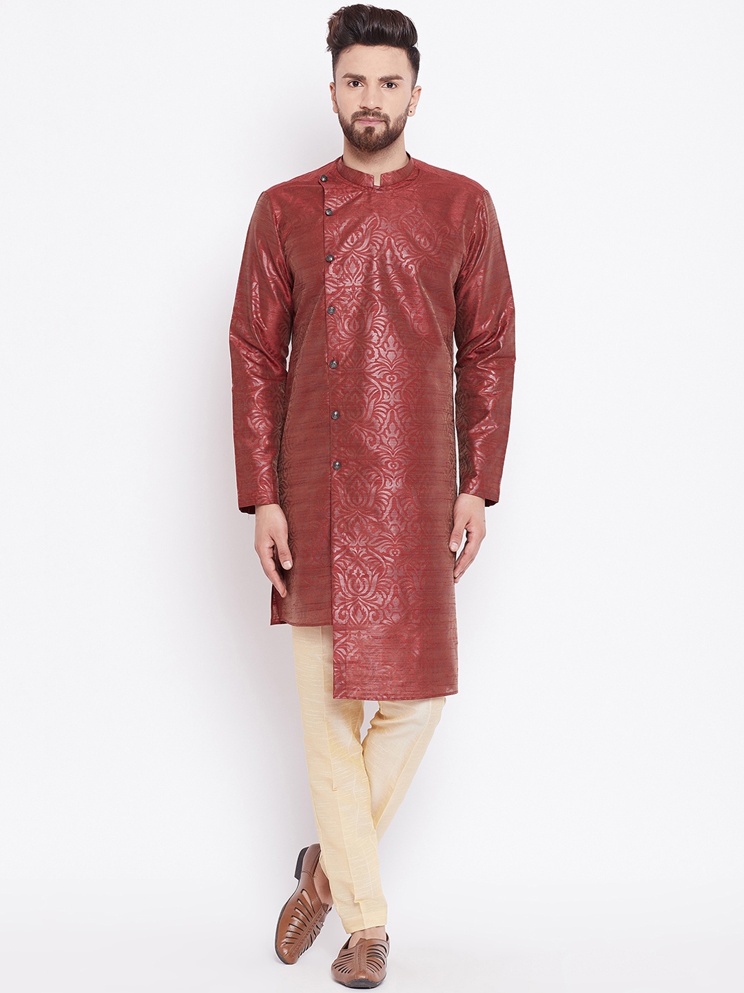 

See Designs Men Maroon Woven Design Straight Kurta