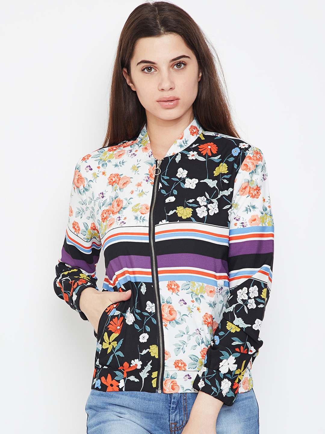 

Oxolloxo Women Multicoloured Printed Bomber Jacket, Multi