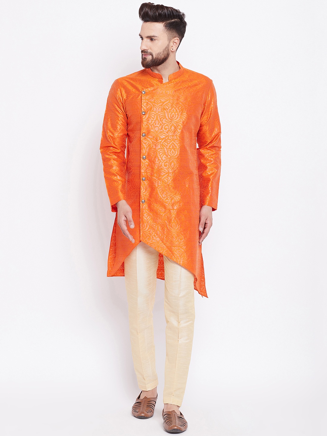 

See Designs Men Orange & Beige Self Design Kurta with Trousers