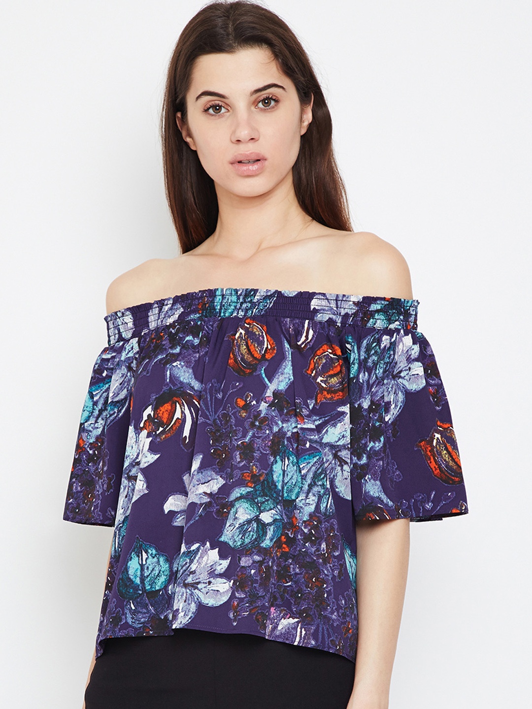 

Oxolloxo Women Purple Printed Bardot Top
