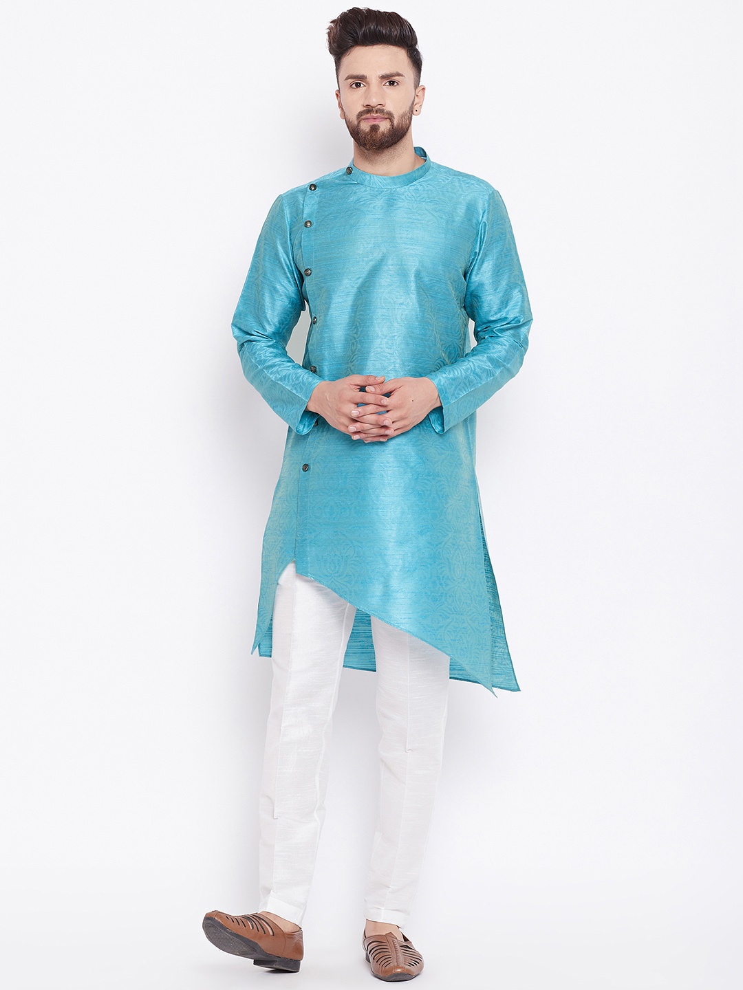 

See Designs Men Turquoise Blue & White Printed Kurta with Trousers