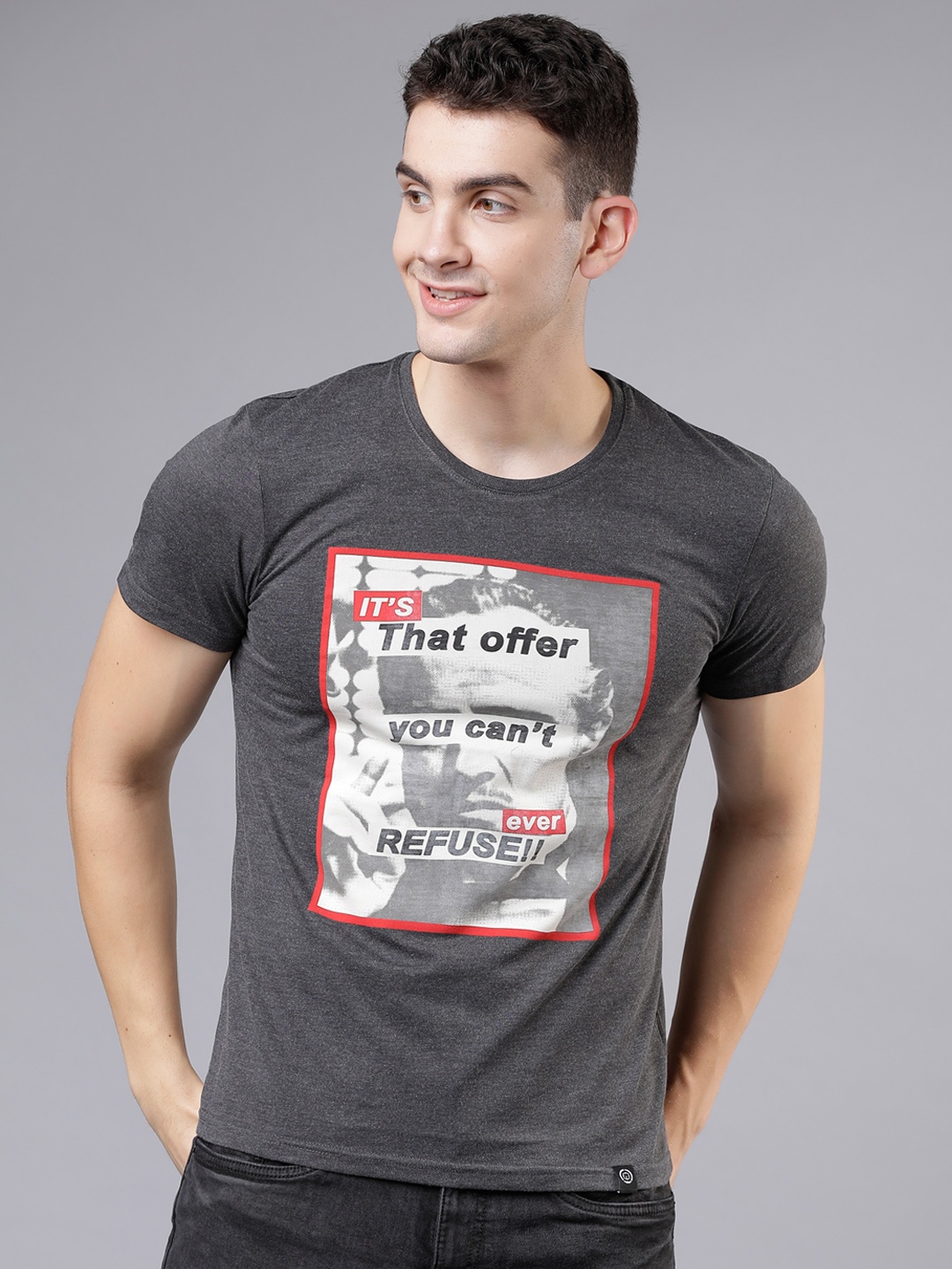

LOCOMOTIVE Men Grey Printed Round Neck T-shirt