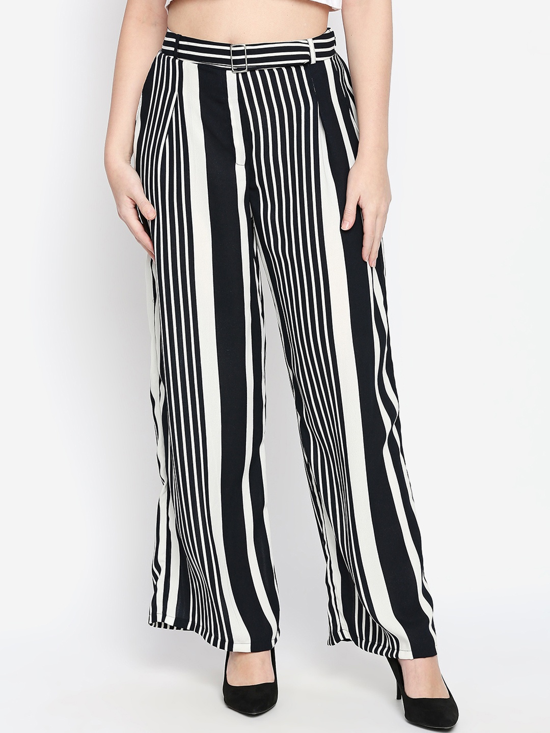 

Oxolloxo Women Multicoloured Regular Fit Striped Parallel Trousers, Multi